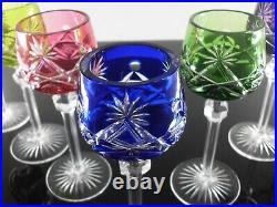 Ancienes 6 Verres A Vin Cotes Taille Cristal Double Couleur St Lambert St Louis