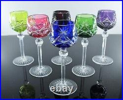 Ancienes 6 Verres A Vin Cotes Taille Cristal Double Couleur St Lambert St Louis