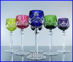 Ancienes 6 Verres A Vin Cotes Taille Cristal Double Couleur St Lambert St Louis