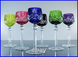 Ancienes 6 Verres A Vin Cotes Taille Cristal Double Couleur St Lambert St Louis