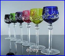 Ancienes 6 Verres A Vin Cotes Taille Cristal Double Couleur St Lambert St Louis