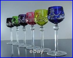 Ancienes 6 Verres A Vin Cotes Taille Cristal Double Couleur St Lambert St Louis