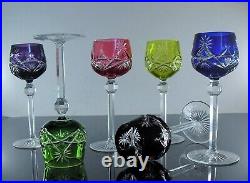 Ancienes 6 Verres A Vin Cotes Taille Cristal Double Couleur St Lambert St Louis