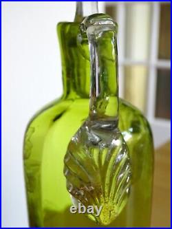 Ancienne Carafe A Liqueur Cristal Vert St Louis Gravure Art Nouveau Nenuphars