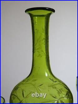 Ancienne Carafe Verres Vert A Liqueur Cristal St Louis Gravure Art Nouveau Talma