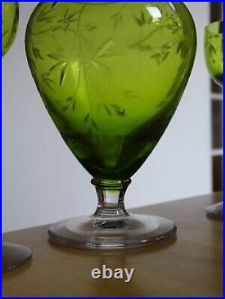 Ancienne Carafe Verres Vert A Liqueur Cristal St Louis Gravure Art Nouveau Talma