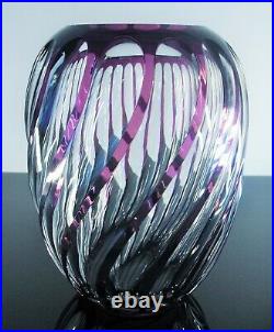 Ancienne Grand Vase En Cristal Torsade Couleur Violet Massif Taille St Louis