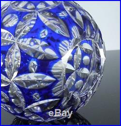 Ancienne Vase Boule En Cristal Couleur Bleu Double Couche St Louis