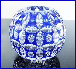 Ancienne Vase Boule En Cristal Couleur Bleu Double Couche St Louis