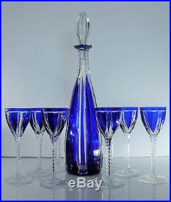 Anciennes 6 Verres A Vin Cristal Couleur Bleu Taille St Louis Catalogue 1930