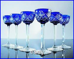 Anciennes 6 Verres Digestif Liqueur Cristal Double Couleur Bleu Taille St Louis
