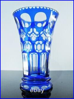 Art Deco Ancienne Grand Vase Cristal Double Couleur Bleu Taille Poli St Louis