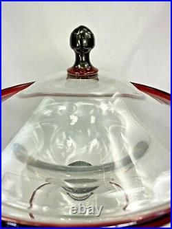 Art Verrier Saint Louis Elegante Coupe Couverte Drageoir Sur Pied Bicolore 1925