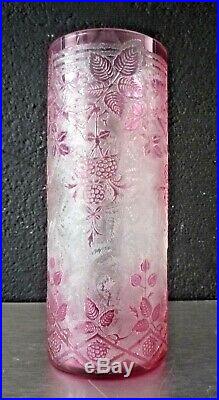 BACCARAT-Vase art nouveau gravé acide-décor floral-daum, saint-louis, muller, vsl