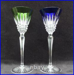 Baccarat Saint Louis 2 grands verres à vin Couleur bleue et vert à pied cristal Baccarat Saint Louis 2 grands verres à vin Couleur bleue et vert à pied cristal