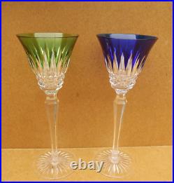 Baccarat Saint Louis 2 grands verres à vin Couleur bleue et vert à pied cristal Baccarat Saint Louis 2 grands verres à vin Couleur bleue et vert à pied cristal