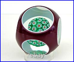 Boule Presse Papier Overlay Violet Triplé Millefiori Cristal Baccarat St Louis