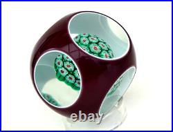 Boule Presse Papier Overlay Violet Triplé Millefiori Cristal Baccarat St Louis