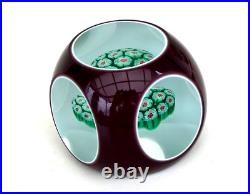 Boule Presse Papier Overlay Violet Triplé Millefiori Cristal Baccarat St Louis