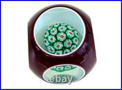 Boule Presse Papier Overlay Violet Triplé Millefiori Cristal Baccarat St Louis Boule Presse Papier Overlay Violet Triplé Millefiori Cristal Baccarat St Louis
