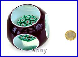 Boule Presse Papier Overlay Violet Triplé Millefiori Cristal Baccarat St Louis