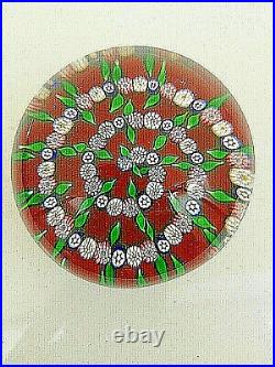 Boule presse-papier/paperweight, SAINT LOUIS, spirale bonbons et feuilles 1988