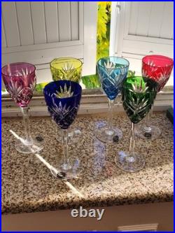 CRISTAL ST LOUIS 6 ANCIENS GRANDS VERRES À VIN COULEUR H 20 cm