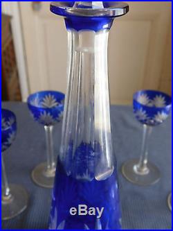 Cristal St Saint Louis Service A Liqueur Massenet Carafe Et 6 Verres Bleus