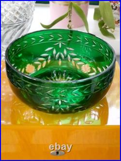 Cristal Saint-Louis France Art Déco grande coupe verte cristal en parfait état