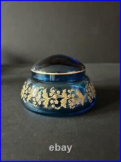 Cristal Saint Louis Pot couvert Cristal bleu et branchages fleuris or