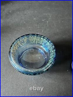 Cristal Saint Louis Pot couvert Cristal bleu et branchages fleuris or