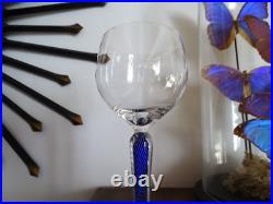 Cristal Saint Louis Rare verre à vin pied filigrané bleu signé 19,5 cm Lot 4