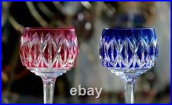Cristal de Saint Louis 2 anciens verres à vin du Rhin Roemer Bleu et rouge