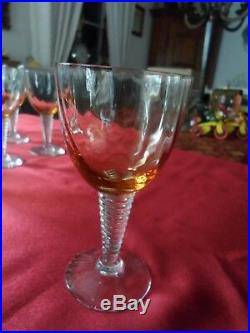 Dix verres en cristal de couleur orange estampillés SL (Saint Louis)