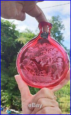 Fiole flasque St Louis cristal doublé scène de chasse St Louis flask hunting