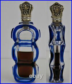 Flacon à Parfum Cristal Baccarat Saint Louis Doublé Bleu Argent Vermeil 19ème