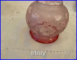 Grand Globe Tulipe Cristal Gravé BACCARAT/ ST LOUIS Rubis, Cranberry Oil Lamp