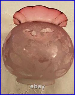 Grand Globe Tulipe Cristal gravé BACCARAT/ ST LOUIS Rubis, Cranberry Oil Lamp N°2