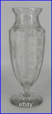 Grand Vase Cristal Gravé Décor Floral Art Déco Baccarat Saint Louis 35,5cm