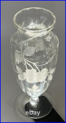 Grand Vase Cristal Gravé Décor Floral Art Déco Baccarat Saint Louis 35,5cm