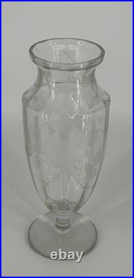 Grand Vase Cristal Gravé Décor Floral Art Déco Baccarat Saint Louis 35,5cm