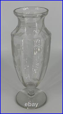 Grand Vase Cristal Gravé Décor Floral Art Déco Baccarat Saint Louis 35,5cm