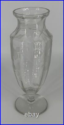 Grand Vase Cristal Gravé Décor Floral Art Déco Baccarat Saint Louis 35,5cm