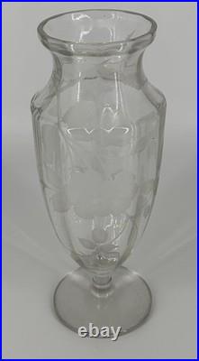 Grand Vase Cristal Gravé Décor Floral Art Déco Baccarat Saint Louis 35,5cm