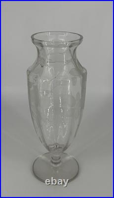 Grand Vase Cristal Gravé Décor Floral Art Déco Baccarat Saint Louis 35,5cm
