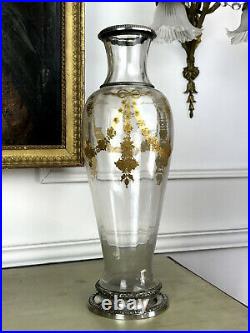 Grand Vase En Cristal De Baccarat Ou Saint Louis A Decor De Fleurs En Dorure