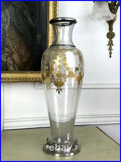 Grand Vase En Cristal De Baccarat Ou Saint Louis A Decor De Fleurs En Dorure