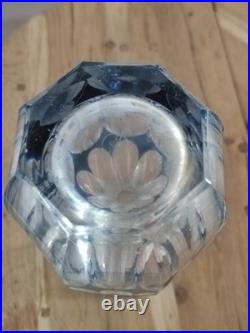 Grand h 35 cm vase CRISTAL taillé bleu etiquette et estampille ST LOUIS