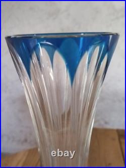Grand h 35 cm vase CRISTAL taillé bleu etiquette et estampille ST LOUIS