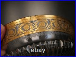 Grand plat coupe saladier centre de table cristal Saint Louis Thistle Or défaut
